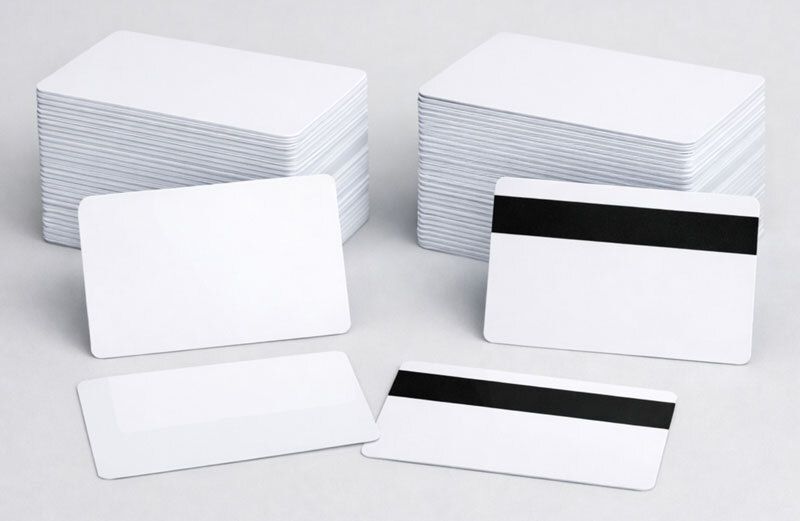Blank CR80 plastic cards with and without a magnetic stripe